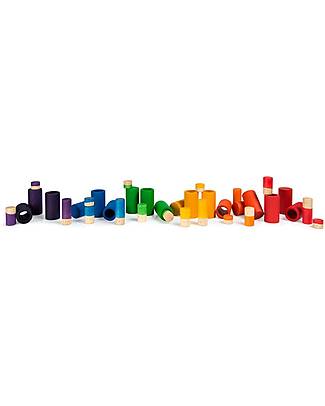 Grapat Lola Nins and Tubes - 36 Pieces - Rainbow - Sustainable Wood Montessori Toys