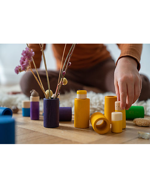 Grapat Lola Nins and Tubes - 36 Pieces - Rainbow - Sustainable Wood Montessori Toys