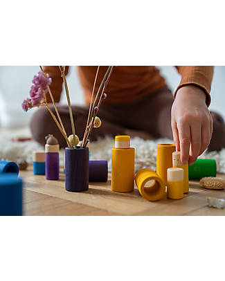 Grapat Lola Nins and Tubes - 36 Pieces - Rainbow - Sustainable Wood Montessori Toys
