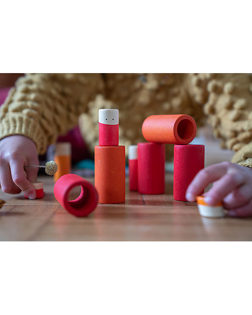 Grapat Lola Nins and Tubes - 36 Pieces - Rainbow - Sustainable Wood Montessori Toys