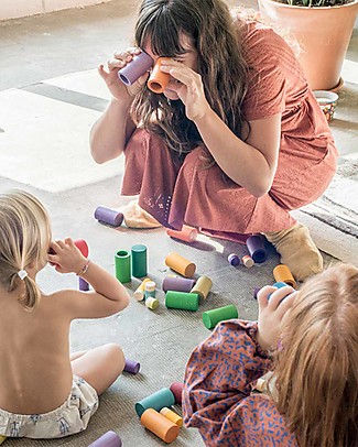 Grapat Lola Nins and Tubes - 72 Pieces - Rainbow Color - Sustainable Wood Creative Toys