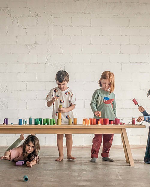 Grapat Lola Nins and Tubes - 72 Pieces - Rainbow Color - Sustainable Wood Montessori Toys