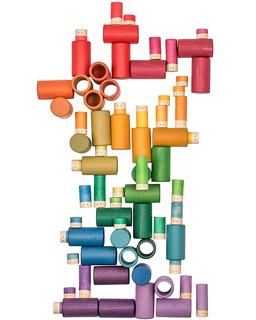 Grapat Lola Nins and Tubes - 72 Pieces - Rainbow Color - Sustainable Wood Montessori Toys