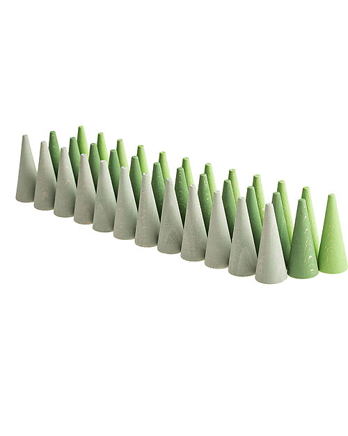 Grapat Mandala Cone - 36 Cone Shaped Pieces - Green - Sustainable Wood Montessori Toys