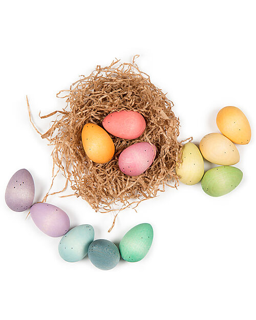 Grapat Mandala Eggs - 12 Pieces in the Shape of Eggs - Rainbow - Sustainable Wood Montessori Toys