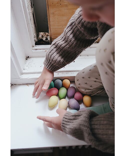 Grapat Mandala Eggs - 12 Pieces in the Shape of Eggs - Rainbow - Sustainable Wood Montessori Toys