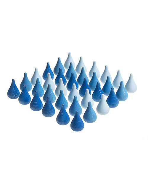 Grapat Mandala Raindrop - 36 Pieces in the Shape of Water Drops - Blue - Sustainable Wood Montessori Toys