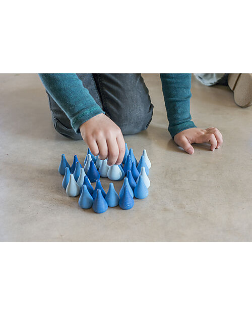 Grapat Mandala Raindrop - 36 Pieces in the Shape of Water Drops - Blue - Sustainable Wood Montessori Toys