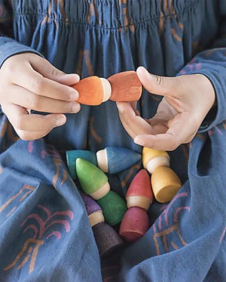 Grapat Nins Tomten - Wood Gnomes - Rainbow Color - Sustainable Wood Story Making Games
