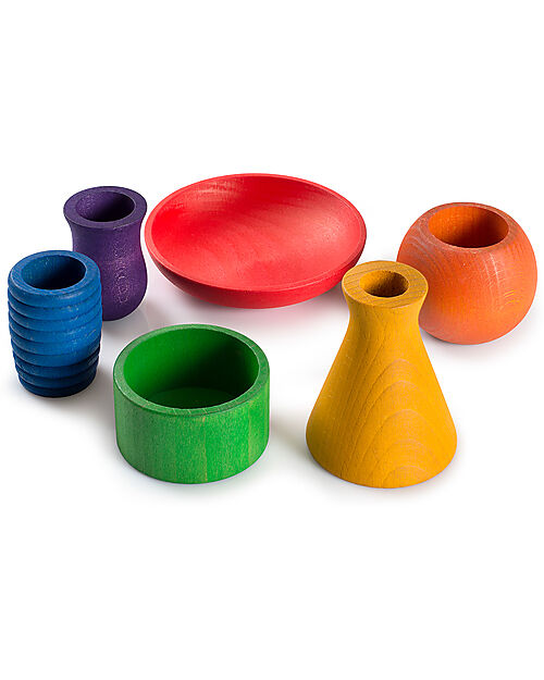 Grapat Set Pots - 6 Pots - Rainbow Colours - Sustainable Wood Montessori Toys