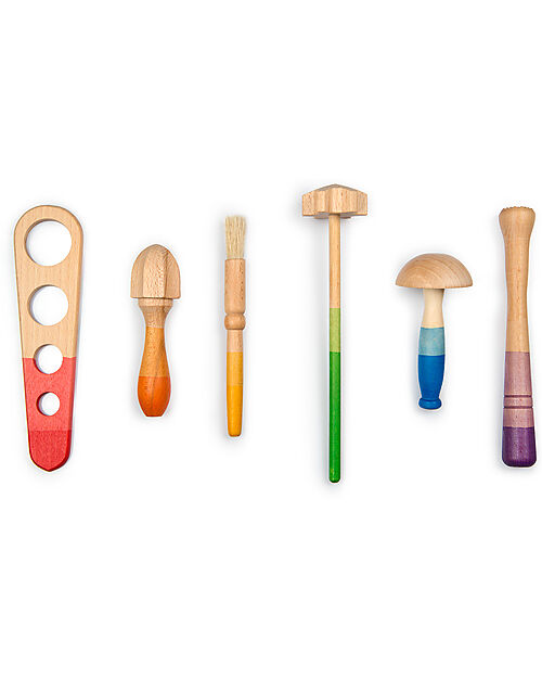 Grapat Set Tools - 6 Tools - Rainbow Colours - Sustainable Wood Montessori Toys