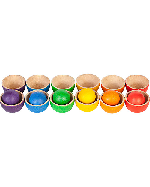 Grapat The Bowls and the Balls - Rainbow Colours - Sustainable Wood Montessori Toys