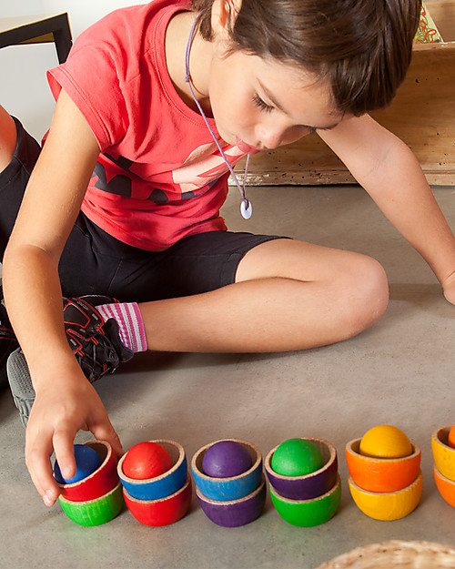 Grapat The Bowls and the Balls - Rainbow Colours - Sustainable Wood Montessori Toys