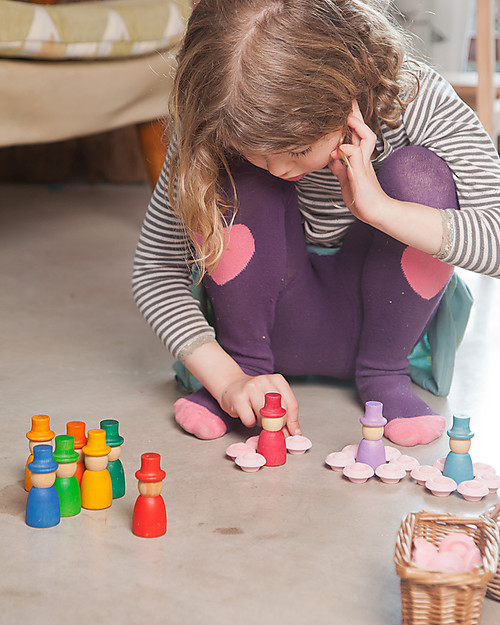 Grapat Wizards Nins with Hats, Rainbow Colour 12 pieces - Sustainable Wood Montessori Toys