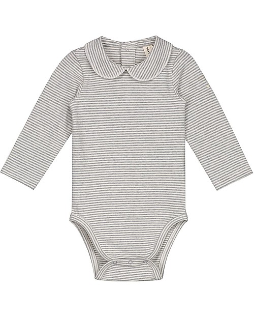 Gray Label Baby Long Sleeve Onesie, Grey Melange/Cream Stripes - Organic cotton Long Sleeves Bodies