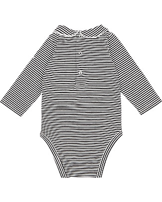 Gray Label Baby Onesie with Collar, Nearly Black/Off White Stripes - Organic Cotton Jersey Long Sleeves Bodies
