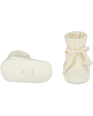 Gray Label Baby Ribbed Booties Cream - Softest Organic Cotton Slippers