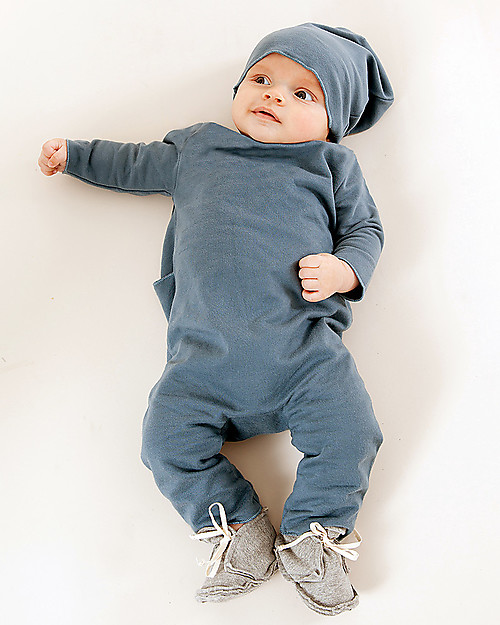Gray Label Fleece Babysuit - Denim Blue - 100% Softest Organic Cotton Babygrows