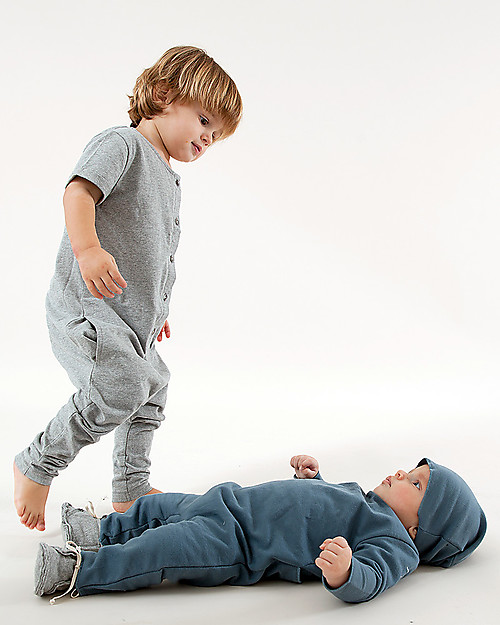 Gray Label Fleece Babysuit - Denim Blue - 100% Softest Organic Cotton Babygrows