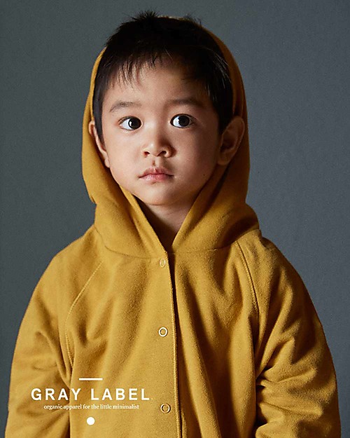 Gray Label Hooded Cardigan with Snaps Mustard 100 softest organic cotton fleece unisex bambini