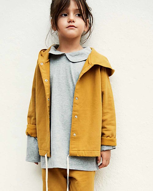 Gray Label Hooded Cardigan with Snaps, Mustard - 100% softest organic cotton fleece Cardigans