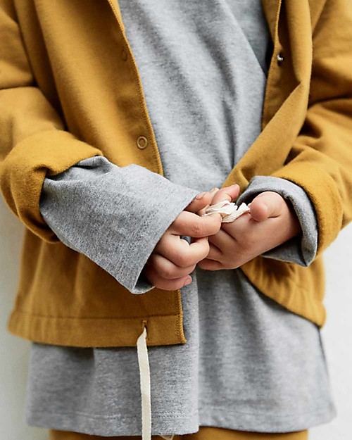 Gray Label Hooded Cardigan with Snaps, Mustard - 100% softest organic cotton fleece Cardigans