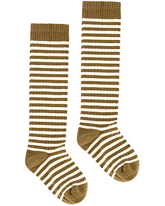 Gray Label Long Ribbed Socks - Peanut/Cream - Elasticated Organic Cotton Socks