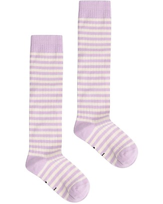 Gray Label Long Ribbed Socks - Purple Haze/Cream - GOTS Organic Cotton Socks