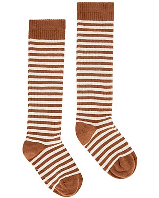 Gray Label Long Ribbed Socks with Stripes - Autumn/Cream - GOTS Organic Cotton Socks