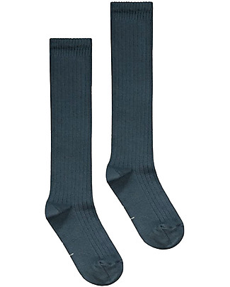Gray Label Long Ribbed Socks with Stripes - Blue/Grey - GOTS Organic Cotton Socks