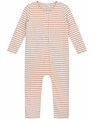 Gray Label Long Sleeve Playsuite - Rustic Clay/Cream Stripe - 100% Sooftest Organic Cotton Rompers