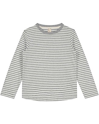 Gray Label Long Sleeve Tee - Stripes - Grey Melange/Off White - 100% Organic Cotton Jersey Long Sleeves Tops