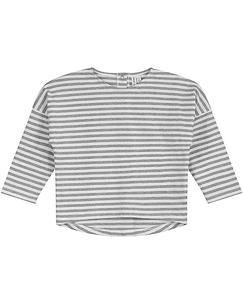 Gray Label Long Sleeves Dropped Shoulder Tee, Grey Melange/White Stripe (12-24 months) - 100% organic cotton Long Sleeves Tops
