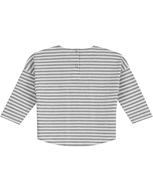 Gray Label Long Sleeves Dropped Shoulder Tee, Grey Melange/White Stripe (12-24 months) - 100% organic cotton Long Sleeves Tops