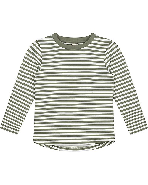 Gray Label Long Sleeves Striped T-Shirt, Moss/Cream Stripe - 100% organic cotton Long Sleeves Tops