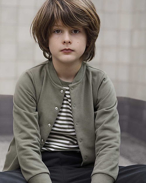 Gray Label Long Sleeves Striped T-Shirt, Moss/Cream Stripe - 100% organic cotton Long Sleeves Tops