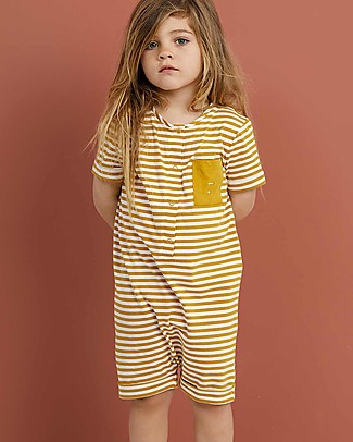 Gray Label Short Leg Suit (2-3 years) - Mustard/Off White Stripes - 100% organic cotton Short Rompers