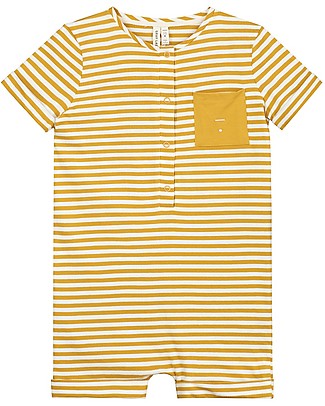 Gray Label Short Leg Suit (up to 2 years) - Mustard/Off White Stripes - 100% organic cotton Short Rompers