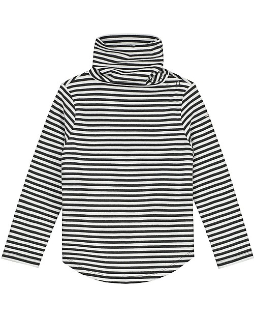 Gray Label Turtleneck Tee with Long Sleeves - Nearly Black/Off White - 100% Organic Cotton Long Sleeves Tops