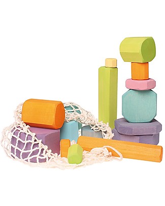 Grimm's Building Blocks Tree Slices - 16 pieces - Create colourful sculptures! Wooden Blocks & Construction Sets