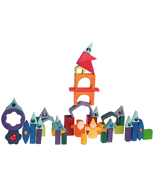 Grimm's Building Geo-Blocks - 30 pieces - Create colourful sculptures! Wooden Blocks and Construction Sets