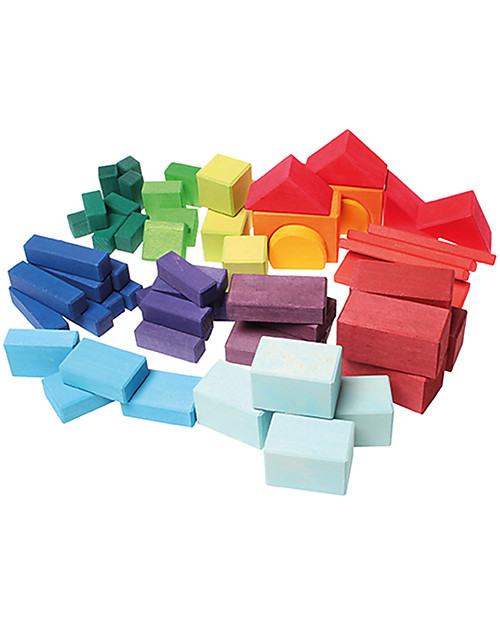 Grimm's Building Geo-Blocks - 60 pieces - Create colourful sculptures! Wooden Blocks and Construction Sets