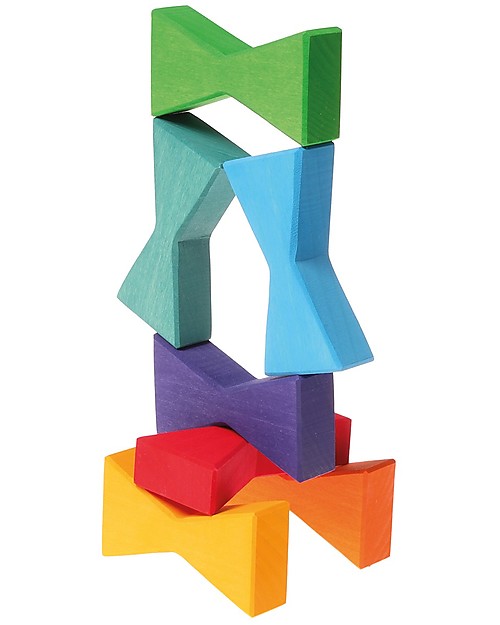 Grimm's Building Set Double Trapezoid - 14 pieces - Create colourful sculptures! Wooden Blocks and Construction Sets