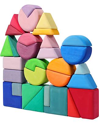 Grimm's Color Biulding Set - Triangle Square Circle - Linden Wood FSC Montessori Toys