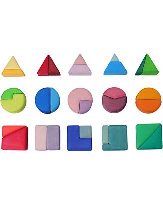 Grimm's Color Biulding Set - Triangle Square Circle - Linden Wood FSC Montessori Toys