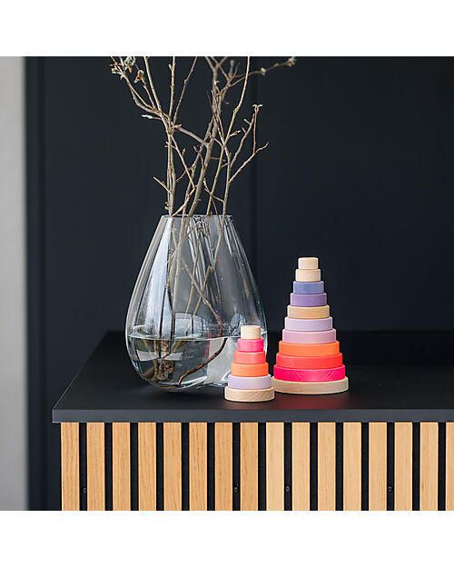Grimm's Conical Tower - Neon Pink - Includes 10 Rings Montessori Toys