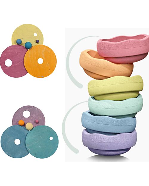 Grimm's Grimm's x Stapelstein The Rolling Discs Set - Cool Pastel Balance Toys_