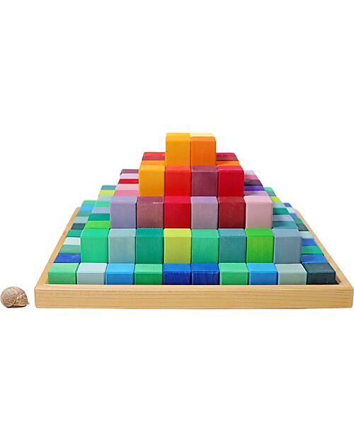 Grimm's Large Stepped Pyramid - Multicolor - 100% FSC Wood Wooden Blocks and Construction Sets