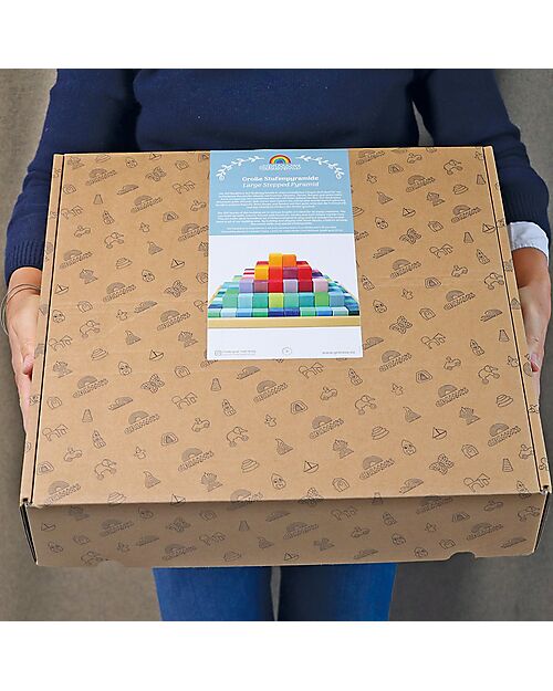 Grimm's Large Stepped Pyramid - Multicolor - 100% FSC Wood Wooden Blocks and Construction Sets