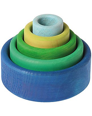 Grimm's Multipurpose Toy Set of Wooden Bowls, Coloured (Outside Blue) - 5 pieces Wooden Blocks & Construction Sets